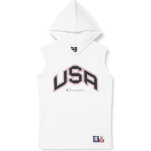 Champion Legacy Retro Sport B - USA Hooded S/L T-shirt, wit, 13-14 jaar kinderen en jongeren SS24, Wit, 13-14 jaar