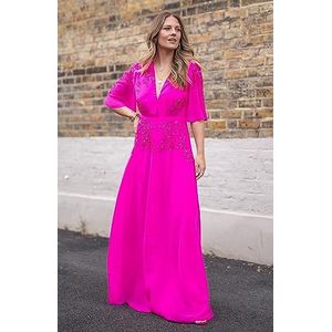 Hope & Ivy De Lottie Plunge Front Verfraaide Maxi-jurk met Flutter Mouw, Roze, UK14, roze, 40