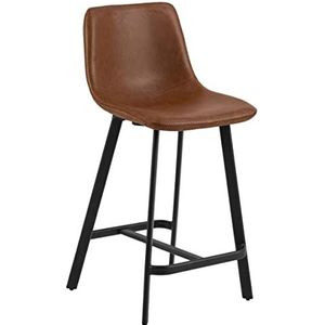 AC Design Furniture Ofelia Kruk, set van 2, keukenkrukken, gevoerde tafelstoelen met bruine kunstleren bekleding en zwarte metalen poten, eetkamermeubels, hoge stoelen in industriële stijl