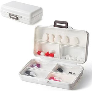 Tablettenbox met 7 vakken, levensmiddelenkwaliteit, kunststof, voor vitamine en voedingssupplementen, tabletten, reizen en dagelijks gebruik (wit-rechthoekig)