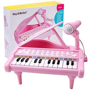 Amy&Benton Kinderpiano met Microfoon, 24 Keys Multifunctioneel Keyboard , Educatief Muzikaal Speelgoed, Verjaardagscadeau voor Meisje vanaf 1 2 3 Jaar