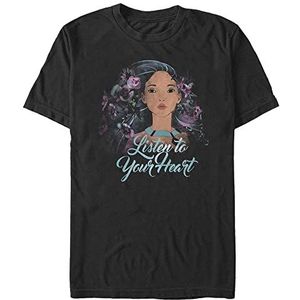 Disney Unisex Flower Pocahontas Organic Short Sleeve T-Shirt, Zwart, XL, zwart, XL