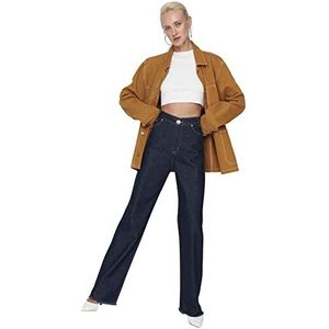 TRENDYOL Hoge tailleband met brede pijpen, wijde pijpen van de jaren 90, Dunkelblau, 34