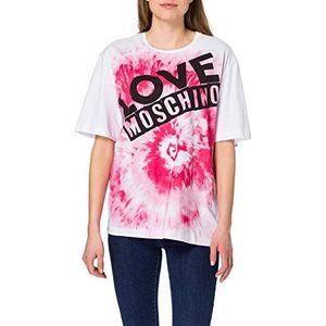 Love Moschino Oversized Fit T-shirt voor dames, met korte mouwen, gepersonaliseerd met een Tie Dye Effect en Logo Digitale Print, Optisch Wit, 70