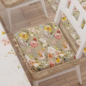 PETTI Artigiani Italiani - Zitkussen voor keukenstoel met elastiek, 6 stuks, stoelkussens van microvezel met elastiek, stoelkussen met veer, bloemenpatroon, 06, taupe, 100% Made in Italy
