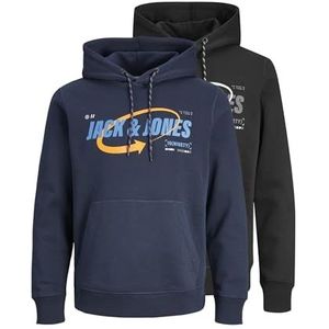 JACK&JONES PLUS Jcoblack Sweat Hood Ch 2 stuks Mp Pls, Zwart/Pack: zwart + navyblazer, 5XL grote maten