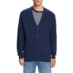 ESPRIT Cardigan met V-hals, 100% katoen, Donkerblauw, L