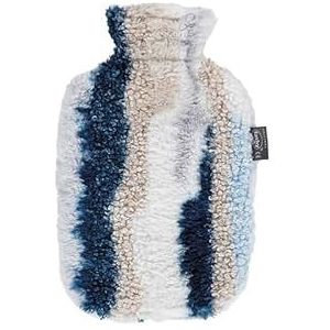 fashy Warmwaterkruik met fleece-overtrek in mamorlook, blauw, 2,0 l