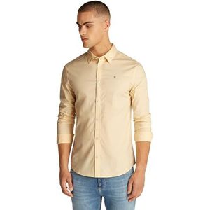 Tommy Jeans Heren TJM origineel stretch shirt DM0DM04405 L/S shirt, geel (Custard Cream), XXS, Geel (Vla Crème), XXS