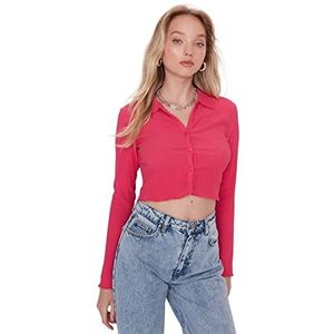 Trendyol Dames Getailleerde Standaard Shirt Kraag Gebreide Blouse, Fuchsia, L