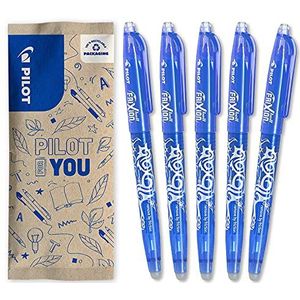 PILOT - 5 stuks Frixion Ball 05 – uitgumbare pen met warmtegevoelige inkt – navulbare rollerbalpen van gerecycled kunststof – blauw – fijne punt