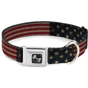 Buckle Down Veiligheidsgordel gesp hondenhalsband - Vintage ons vlag stretch