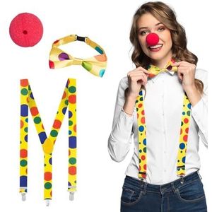 Boland 55520 - Clownset voor kostuums, accessoires voor carnaval, verkleedset, rode neus, bretels en strik, themafeest, vrijgezellenfeest