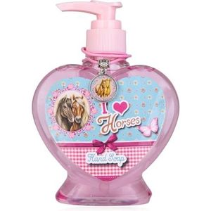 Accentra I Love Horses Handzeep voor kinderen, 200 ml romige zeep in roze pompdispenser met paarden/pony-motief, zachte reinigende handzeep met armband voor meisjes en paardenvrienden
