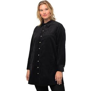 Ulla Popken Hemdblouse voor dames van fijn koord blouse, zwart, 50/52 Grote maten
