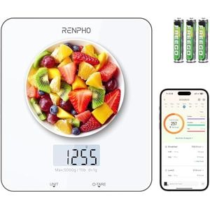 RENPHO Keukenweegschaal, Digitale Weegschaal met LCD-Display, Professionele Huishoudweegschaal met Tara-functie, Levensmiddelweegschaal voor Bakken en koken met app