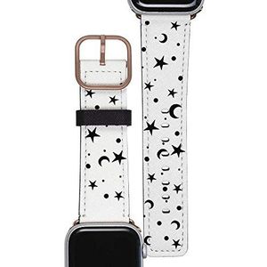Gocase Black Stars Armband Gold, compatibel met Apple Watch 42/44 mm, verstelbare sluiting, saffiano leer, veganistisch reservearmband, waterbestendig, geschikt voor series 1/2/3/4