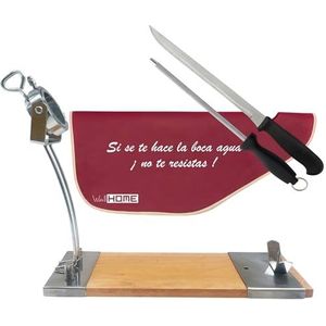 Well Home - IBERIA Luxe Hamhouder - Hout en Roestvrij Staal - Inclusief Hammes van 25 cm en Lemmet van 21 cm - Bordeaux Hamhoes