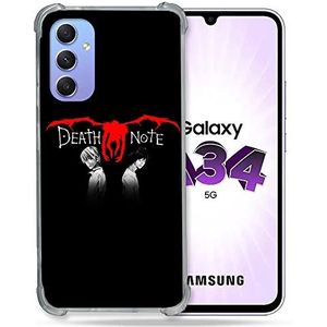Cokitec Beschermhoes van gehard glas voor Samsung Galaxy A34 5G Manga Death Note, zwart
