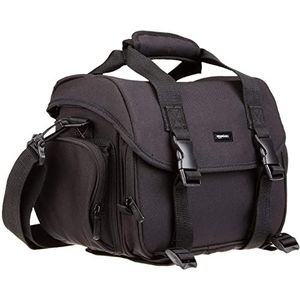 Amazon Basics - Grote L schoudertas voor camera en accessoires, zwart met grijze binnenvoering, zwart/grijs, effen
