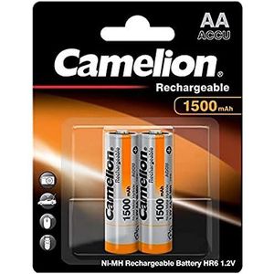 Camelion 17015206 - Ni-MH oplaadbare batterijen AA / HR6, 2 stuks, capaciteit 1500 mAh, oplaadbaar, krachtige wegwerpbatterijen voor elektronische apparaten voor optimale energievoorziening