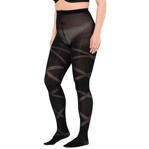 Ulla Popken Dames grote maten grote maten plus size panty, strepen, zwart, 50-52