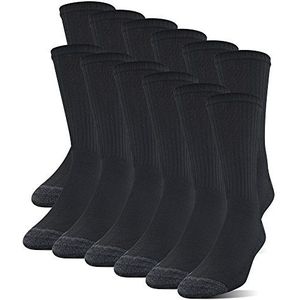 Gildan Heren polyester Half Cushion Crew sokken, 12 stuks, zwart, zwart