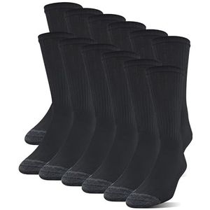 Gildan Heren polyester Half Cushion Crew sokken, 12 stuks, zwart, zwart