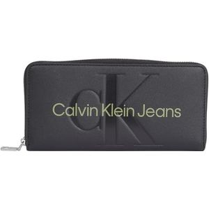 Calvin Klein Jeans Dames gebeeldhouwde rits rond mono portefeuilles, zwart/scherp groen, één maat, Zwart/Scherp Groen, Eén maat
