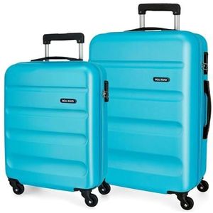 Roll Road FLEX Kofferset, blauw, 55/65 cm, hard ABS, zijcijferslot, 91 l, 5,58 kg, 4 wielen, handbagage, blauw, één maat, kofferset, Blauw, Eén maat, kofferset