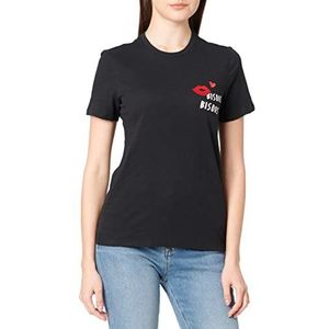 ONLY Dames ONLBONE REG S/S Heart TOP Box JRS T-shirt, Black/Print: BISOUS, XS