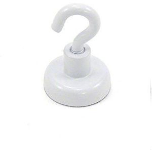 Wit geschilderde neodymium - haak magneet met M4 - haak voor koelkast, whiteboard, notitie, archiefkast of kantoor - 20 mm diameter x 30,5 mm hoog - 16,5 kg trekkracht