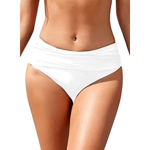 SHEKINI Vrouwen Bikini Bottoms Ruches Zwart Badpak Tummy Control Zwembroek, Venetië Wit, M