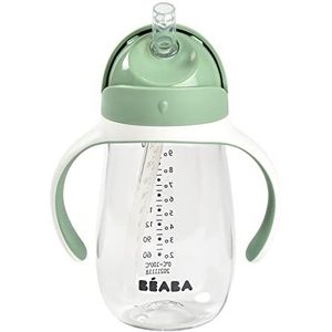 Béaba 2-in-1 drinkbeker, rietje, voor kinderen, 100% waterdicht, lekvrij, gemakkelijk te openen, afneembare handgrepen, Tritan en siliconen, 300 ml,1 eenheid (verpakking van 1) saliegroen