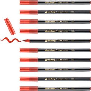 edding 1340 brush pen - rood - 10 stiften - flexibele penseelpunt - viltstift voor schilderen, schrijven en tekenen - dagboeken, handlettering, mandala, kalligrafie