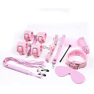 10pcs Bondage Restraints Sex Kit Bdsm Bondage Bed Restraint Toys Set Bondage Gear & Accessories with Fuzzy Handcuffs Sexy Collar Ball Gag Nipple Clamps Sex Furniture Toys for Couples (Pink)
