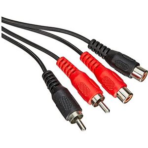 PremiumCord RCA-kabel 2m, 2x RCA-stekker op 2x RCA-bus, audio-verlengkabel, stereo audio, voor TV, mobiele telefoons, MP3, HiFi, kleur zwart