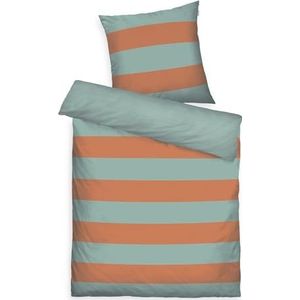 TOM TAILOR Renforcé beddengoed, 60 x 80 cm + 140 x 200 cm, 100% katoen renforcé, met omkeerbaar motief en gekleurde merkritssluiting, oranje (Warm Coral & Fresh Sage)
