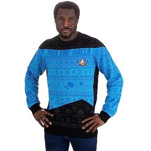 Numskull Officiële Star Trek blauwe unisex gebreide trui, kleine lelijke nieuwigheid kersttrui cadeau, Star Trek Blauw, L
