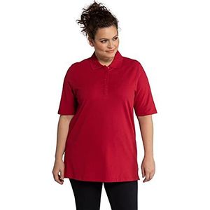 Ulla Popken Grote maten damesshirt met lange mouwen, polopiquee, papaver, 42-44