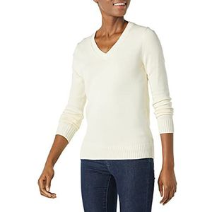 Amazon Essentials Women's Trui met lange mouwen en V-hals van 100% katoen, Ecru, XS