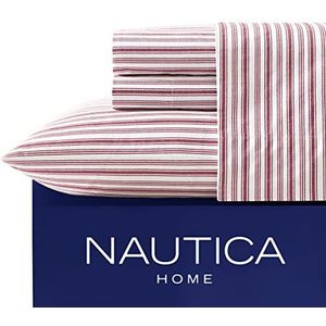 Nautica - Percale Collectie - Beddengoedset - 100% katoen, knapperig & koel, lichtgewicht en vochtafvoerend beddengoed, Twin XL, Coleridge rood