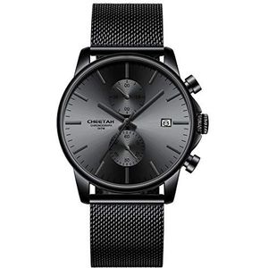 Heren Horloges Mode Sport Quartz Analoge Zwart Mesh Roestvrij Staal Waterdichte Chronograaf Horloge met Datum, A-Grijs, armband