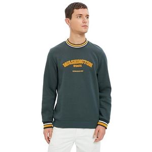 Koton Sweatshirt met ronde hals en lange mouwen, slogan bedrukt sweatshirt, Kaki (853), S