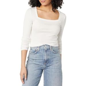 Amazon Essentials Dames Slim-Fit T-shirt met lange mouwen en vierkante hals, ivoor, Large