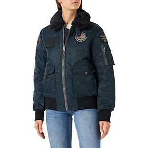 Schott NYC OharavINTRS pilotenjack met badge en kraag, imitatiebont, afneembaar, Schott, Navy, M Volwassenen