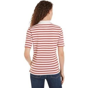 Tommy Hilfiger Dames 1985 REG Pique Stripe Polo SS S/S Polo, Breton STP/Ecru/Terra Rood, XXL, Bretonse Stp/Ecru/Terra Rood, XXL