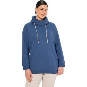 Ulla Popken Grote maten grote maten plus size sweatshirt, brede opstaande kraag, zakken, raglan-lange mouwen, blauw, 54