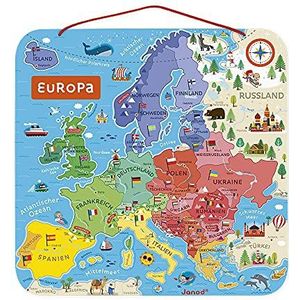 Janod - Magnetische puzzel van Europa - educatieve houten puzzel voor het leren van de geografie - Europese reis met 40 magneten - om op te hangen aan de muur - Duitse versie - vanaf 7 jaar, J05473