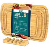YISH Snijplank houten plank planken bamboe keuken: bamboe snijplank ontbijtplank hout met sapgoot houten plank groot massief keukenplank snijplanken set van 3 38x25cm 33x20cm 25x15cm